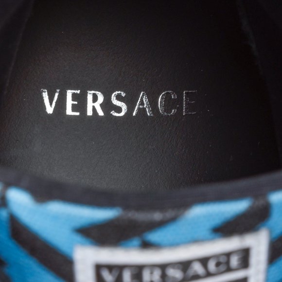 Versace Blue La Greca Canvas High-Top Sneakers - Picture 11 of 12